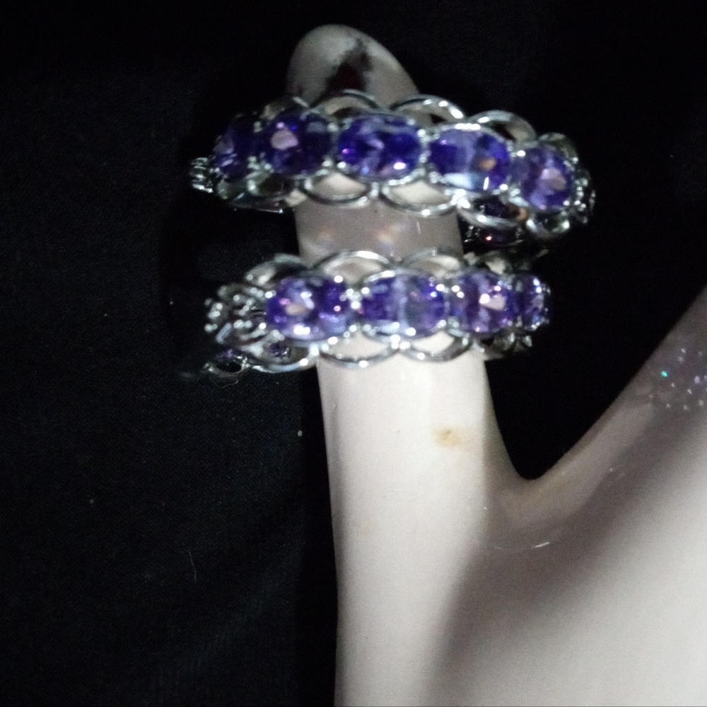 Simulated Purple Diamond Stainless Steel Inside Out Earrings